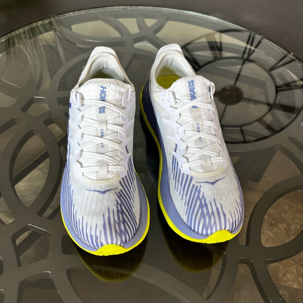 HOKA ONE ONE Carbon X-SPE Lightweight Lace-Up Sneakers White Ice Blue Sz 12.5 - Picture 3 of 5